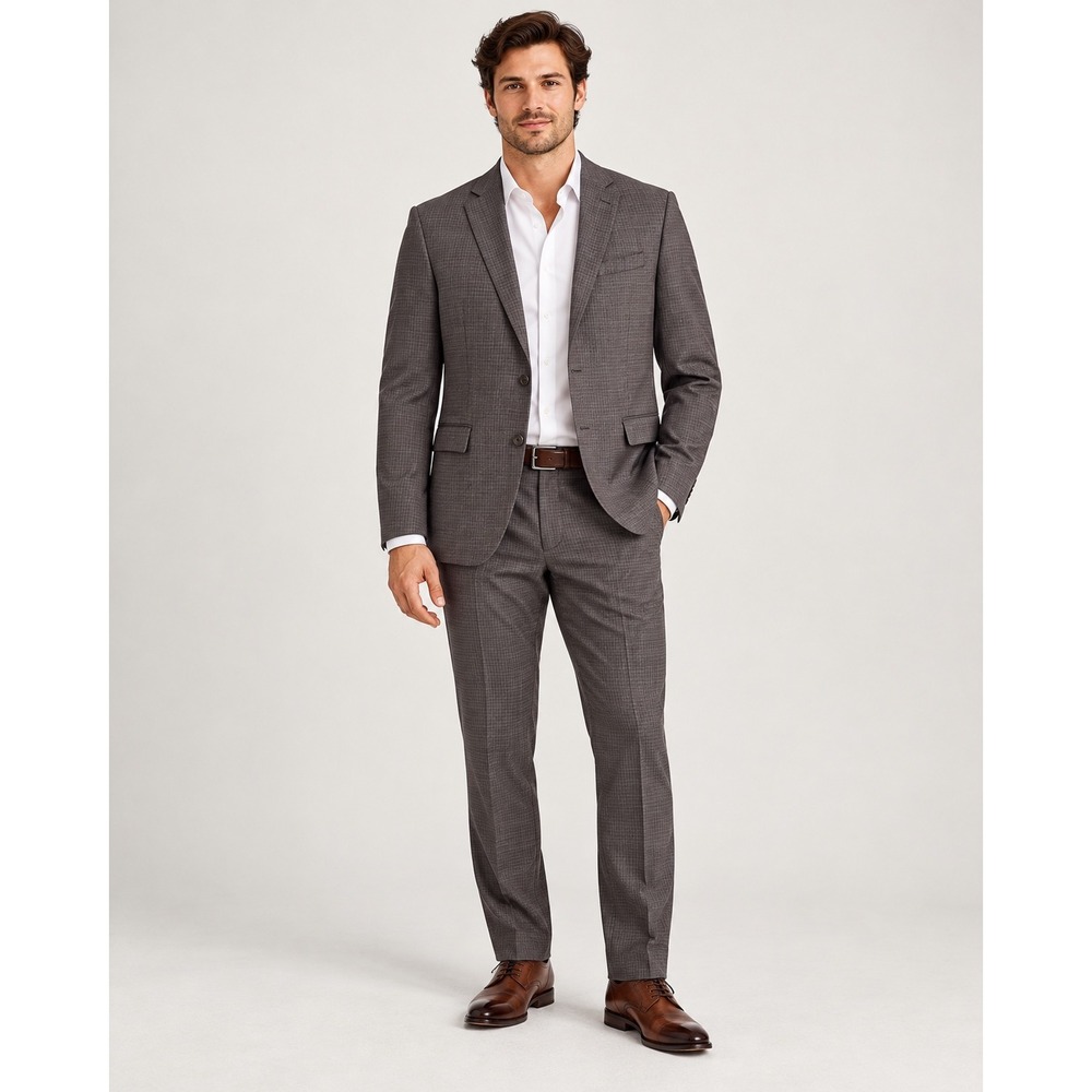 Ted Baker London Jake CT Grey Wool Suit 40S Jacket 34R Pants Micro Check
